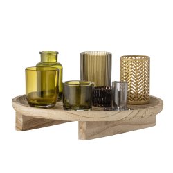 Sanga rund bakke med fyrfadsstager, natur/grn