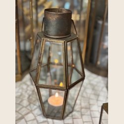 Lille sekskantet lanterne i messinglook