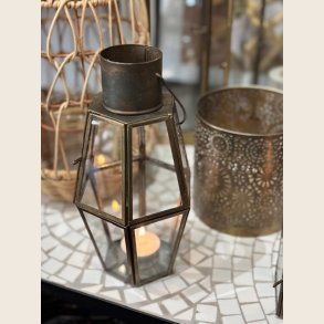 Lille sekskantet lanterne i messinglook