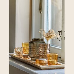 Sanga aflang bakke med fyrfadsstager, brun